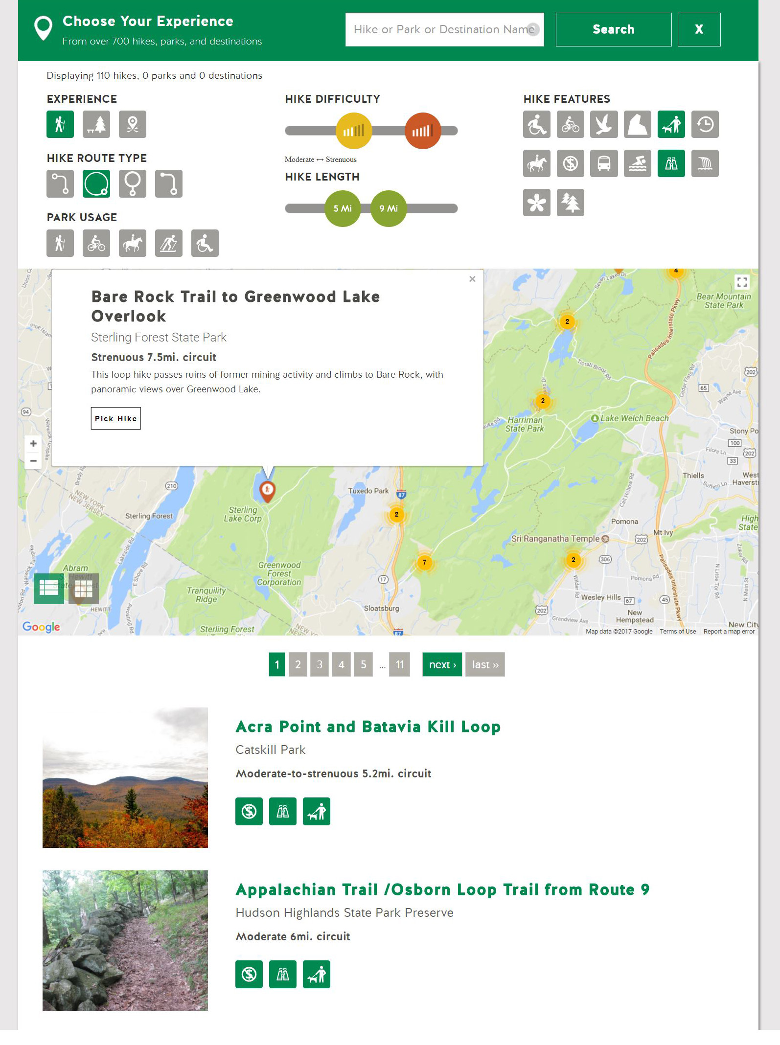 Trail Conference Website Hike Finder Map