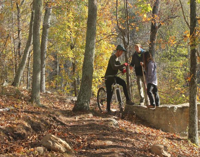 Sterling Forest Multi-Use Trail Loop: Biker Greets Hikers. Credit: Robert Celestin